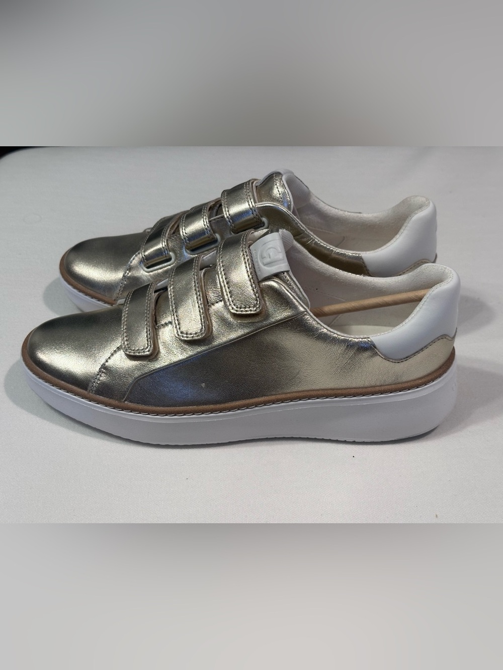 Cole Haan Women’s Grandpro Topspin Triple Strap Sneakers, Soft Gold. Sz 9.5